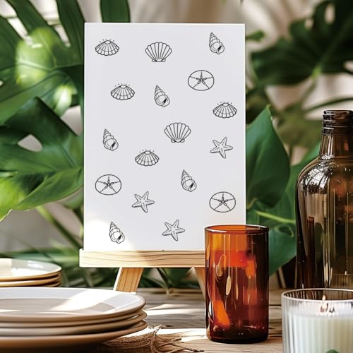 AHANDMAKER 5 Styles Seashells Wooden Rubber Stamp, Starfish Striped Clam Shell Patterns Stamps Round Coastal Stamp for DIY Making Scrapbooking Card Stamping Pottery Clay Crafting - style: Seashells