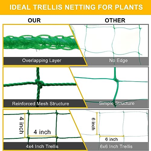 Garden Trellis Netting for Climbing Plants Outdoor, 6.6x16.4 FT Plant Netting for Cucumber, Tomato, 27 Strands Trellis Net with 4x4 Inch Mesh as Vegetable Netting for Grape, Bean, Pond - size: 6.6x16.4 FT