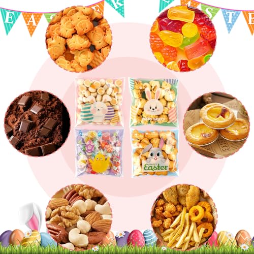 100 PCS Self Sealing Clear Easter Ziplock Bags, Easter Cellophane Treat Goodie Snack Party Favor Ziplock Cookie Bags Holiday Candy Bag Plastic Gift Bags for Gift Giving Wrap - color: 100 easter bags