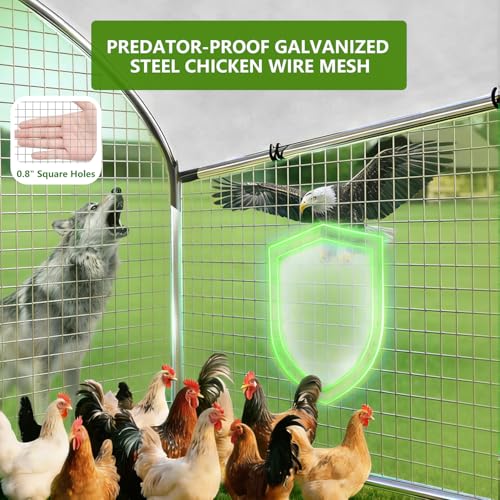 Metal Chicken Coop with Run, 9.8x2x2ft Chicken Run for Yard with Waterproof and Anti-Ultraviolet Cover for Outside,Backyard and Farm, Chicken Pen for Ducks, Rabbits (Silver, 24 * 26 * 118inch)