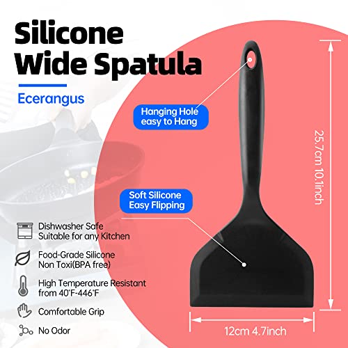 2 Pack Silicone Pancakes Spatula,Wide Pancakes Spatula Turner for Eggs Fish Pizza and Steak Shovel Omelette Spatulas for Nonstick Cookware,Heat Resistant Kitchen Flipper Spatulas for Cooking (Black) - color: Black