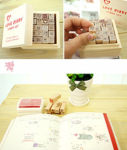 Diary Stamp Set,Wooden Rubber Signet for Children DIY Scrapbooking Planner Card Making(25pcs,Love Heart) - color: Love(25pcs)
