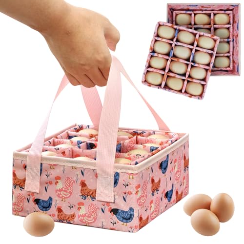 Eggs Collecting Basket, Durable Canvas Egg Basket for Gathering with 24, Double-Layer Storage Basket, Lined with PP Cotton, Collector & Container for Duck, Chicken, Goose Egg - color: pink
