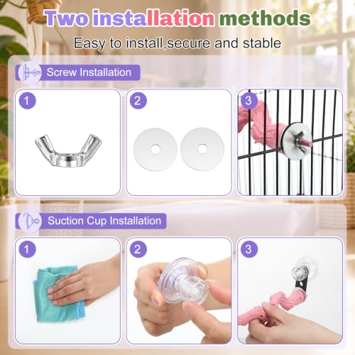 3 Pcs Dual-use Bird Perch with Rough Grinding Stone, Suction Cup & Screw Mount Window Perch Multi-Functional Bird Perches for Small and Medium Birds Cage, Wall, Bathroom and Car Travel
