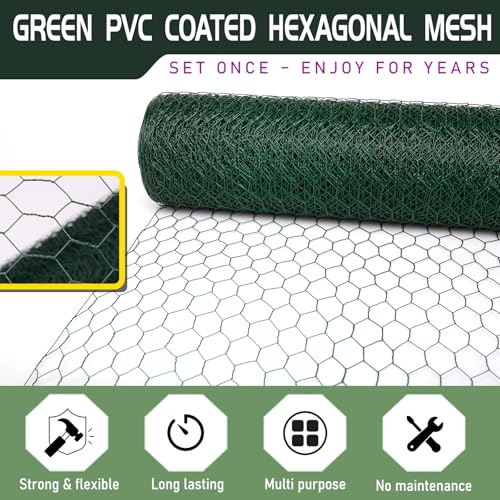 36in×150ft Chicken Wire Roll Hexagonal Netting Galvanized PVC Coated 1in Mesh Garden Poultry Fencing Barrier Animal Plants Hardware Cloth Crafts for/Rabbit/Floral/Chicken Coop/DIY Projects - size: 1in 36in×150ft