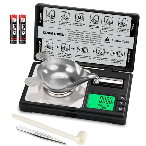 GRAM PRES High Precision Milligram Scale, Digital Mini Pocket Gram Scale | 50g/0.001g Mg Scale for Weighing Powders,Jewelry, Medicine, Gem, Reloading, with Cal Weight, Tweezer ，Tray and Scoop - color: Black