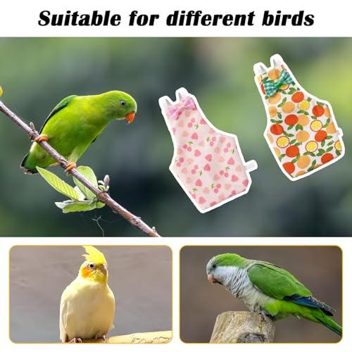 2 Pcs Bird Diaper, Cute Pet Bird Pants Parrot Nappy | Reusable Flight Suit Birds Diapers with 20 Replacement Diapers and 2 Leash for Parakeet Cockatiel Mini Macaw Budgie Canary