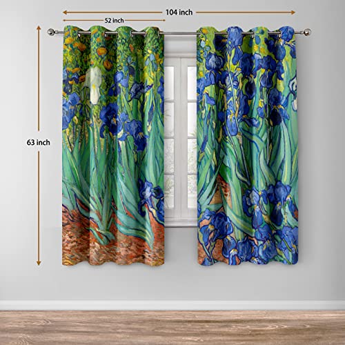 Irises Floral Blackout Curtains 2 Panel Set, 52"x63" | Blue and Purple Iris Flowers Art Decor Home Bedroom Living Room Abstract Art Decoration Darkening Grommet Window Drapes - color: Flower11, size: 52"W x 63"L (Pack of 2)