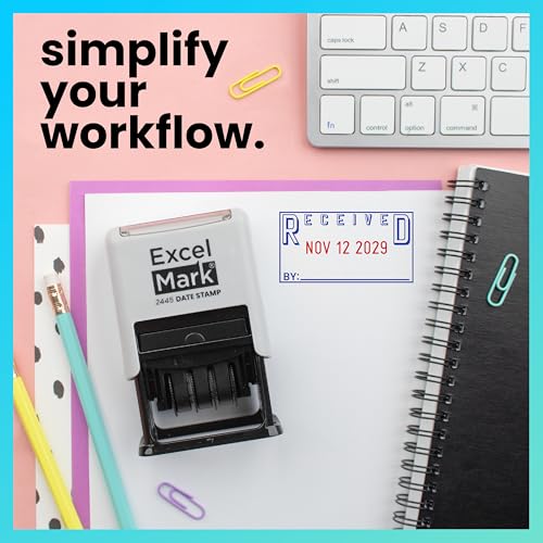 ExcelMark 2445 Date Stamp with Text - Blue and Red Ink (Gray Mount, Received) - color: Gray Mount, size: Received