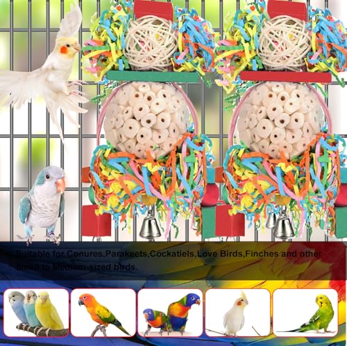 BBjinronjy Bird Toys,2PCS Hanging Natural Soft Sola Ball Beak Chew Shred Forage Toys for Parrots,Cockatiel,Conure,Love Birds,Parakeets,Budgie and Other Small Birds - size: Medium A