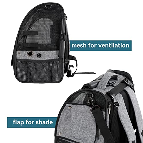 Petsfit Bird Carrier Medium Size with Stainless Steel Bowl, Parrot Backpack Includes Slide Tray for Easy Cleaning, 13" x 10" x 16" - color: Grey A, size: 13"L x 10"W x 16"H