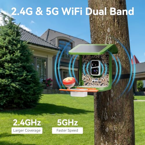 Bird Feeder with Camera Solar Powered, 5GHz, 2K HD Live 1.8L AI Bird | 2.4g WIFI,Bird Instant Alerts, 1.8L Large-Capacity Hopper, Weatherproof Design, Easy Refill, Gift for Bird Lovers (Green) - color: Green