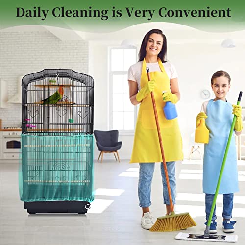 Daoeny 2Pcs Universal Bird Cage Cover, Adjustable Seed Feather Catcher, Soft Airy Nylon Mesh Parrot Net, Birdcage Cover Skirt Sheer Guard for Round Square Cages (Green+ Blue) - color: Blue & Green, size: 78.7 x 15.7 inch