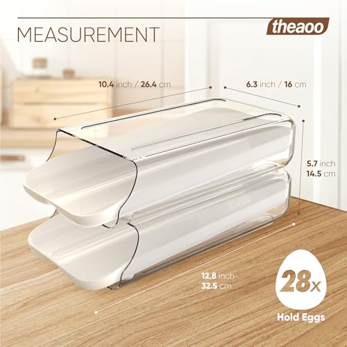 theaoo Egg Holder for Fridge, Automatic Rolling Egg Container, White, 2Pack | Quick Removable Inner Tray For Easy Egg Loading. Stackable Egg Dispenser For Refrigerator Storage And Organization - color: White, size: Pack of 2