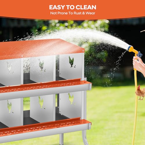 GarveeTech Chicken Nesting Box with Legs, 6 Compartment Metal Hen House, Elevated Design for Cleaner Eggs, Easy Egg Collection & Durable Poultry Nesting Solution - size: Green-6 Compartments with legs