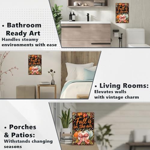 Fall Is In The Air Pumpkin Gingham Bow Tin Sign Rustic Autumn Wall Decor for Entryway Porch Kitchen Dining Room Living Room and Farmhouse Home Decor 12 * 8In - color: Vintage Thanksgiving Tin Sign 20, size: 20X30cm(12*8in)