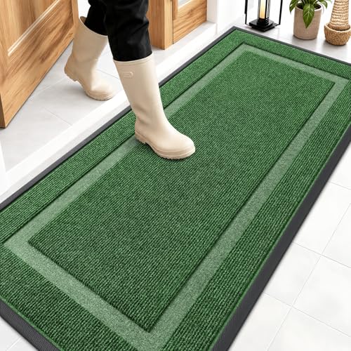 OLANLY Front Door Mat Outside 59x23, All-Season Heavy-Duty Rubber Doormat | Green, Absorbent, Stain and Fade Resistant, Waterproof Non-Slip Backing, Low-Profile Indoor Outdoor Floor Mat for Entryway - color: Green, size: 59" x 23"