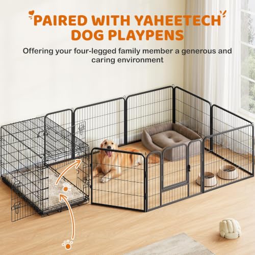 Yaheetech 42inch Double Door Dog Crate w/Divider, Collapsible Metal Kennel | Heavy-duty Sturdy Metal Frame, Easy Assemble, Fold Up for Travel, Removable Tray, Ideal for Puppies, Medium to Large Dogs - size: 42" L