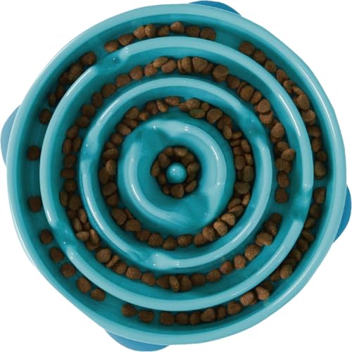 Outward Hound Fun Feeder Slo Bowl – Large 4‑Cup Capacity,Slow Feeding,Medium to Large Dogs,Non‑Slip,Turquoise,Drop Pattern,(Pack of 6) - color: Turquoise, size: Large (Pack of 6)