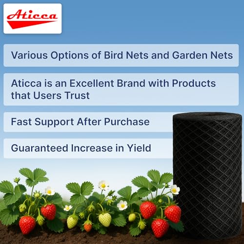 ATICCA Heavy Duty Bird Netting for Garden Protection & Fruit Trees, 15x15 Ft with 10 Stakes – Black Anti-Bird Net for Poultry, Deer, & Squirrel Protection, Durable Mesh for Garden and Yard Use - size: 15x15 Bird Netting