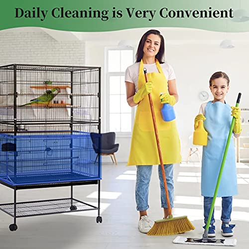 Daoeny Large Bird Cage Cover, Bird Cage Seed Catcher, Adjustable Soft Airy Nylon Mesh Net, Birdcage Cover Skirt Seed Guard for Parrot Parakeet Macaw African Round Square Cages (Blue) - color: Blue