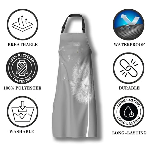 Cooking Apron for Women Dandelion Kitchen Aprons for Men for Kitchen Restaurant BBQ Painting Crafting Gardening 27” (W) x 31” (H), Waterproof Apron - color: Dandelion