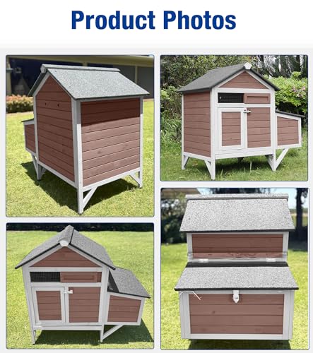 Chicken Coop Outdoor Weatherproof Chicken House with Lockable Nesting Box Slide-Out Cleaning Tray 2 Round Perches & Elevated Predator-Proof Base for 2-4 Chickens Ducks Brown - color: Brown