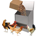 Galvanized Steel Chicken Feeders No Waste Poultry Food Dispenser | 25 Lbs Weatherproof Wall Mount Poultry Feeder with Lid, No Assembly Required, for Chickens, Ducks, Geese and Turkeys