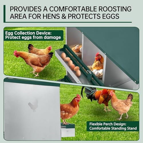 GarveeLife Chicken Nesting Box, 3 Compartments Nesting Box for Chickens, Two-Tier Galvanized Steel Chicken Egg Laying Box with Large Vented Holes Wall Mounting for Easy Egg Collection