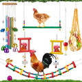 VioraWhite 9 Pcs Chicken Toys for Coop, Wind Chime, Chicken Mirror Toys with Bells, Beak Grinding Stones Swing Vegetable Net Bag, Vegetable Fruits Hanging Fork for Hens Bird Parrot