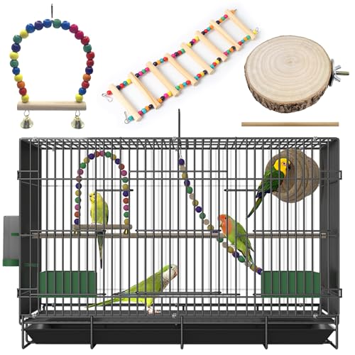 20-inch Bird Cage,Foldable Medium Small Parrot Parakeet Bird Cages for Parrots Canaries Cockatiels Lovebirds Finches Budgies Conures Pet Metal Birdcage with Slide-Out Tray and 4 Pcs Bird Toys