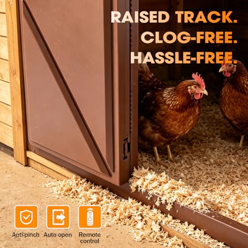 Automatic Chicken Coop Door, Solar Powered Chicken Door with Anti-Pinch Protection,LCD Screen and Weatherproof Build, Automatic Chicken Door with Timer,Light Sensor & 20 Meters Remote Control