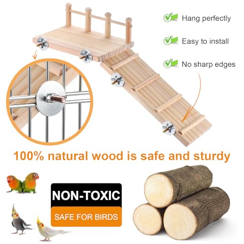 Wooden Bird Habitat Platform with Swing and Ladder - Sturdy Long Tailed Parrot cage Accessory, Suitable for Exercising and Entertaining Bird Games Gym - Perfect for Parrots, Canaries, Sparrows - size: 1