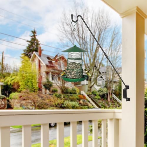 AILIN YELOKIE 32" 360° Swivel Deck Hook - Heavy Duty Solid Steel Plant Hanger, 12-Directional Adjustable Wall Bracket for Bird Feeders/Pole, Outdoor Plants & Wind Chimes, Black (2-Pack) - size: 32in-2