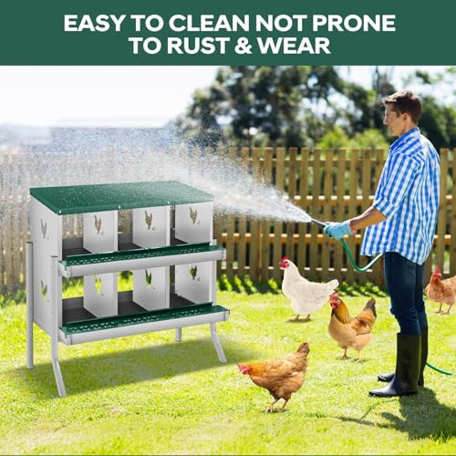 Garvee Chicken Nesting Box, 6 Compartments Nesting Box for Chickens, Galvanized Steel Chicken Laying Box for Easy Egg Collection, Wall Mounting - color: Green | 6 Compartments+legs