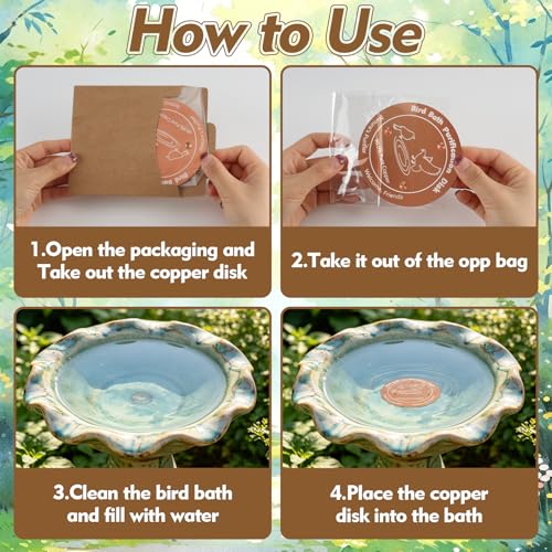 2 Pcs Copper Bird Bath Disc, Solid Copper Disk for Bird Bath, Round -Shaped Bird Bath Copper Disk, Natural Water Purifier for Outside Bird Bath All-Season, Backyard Garden Decor - color: Round