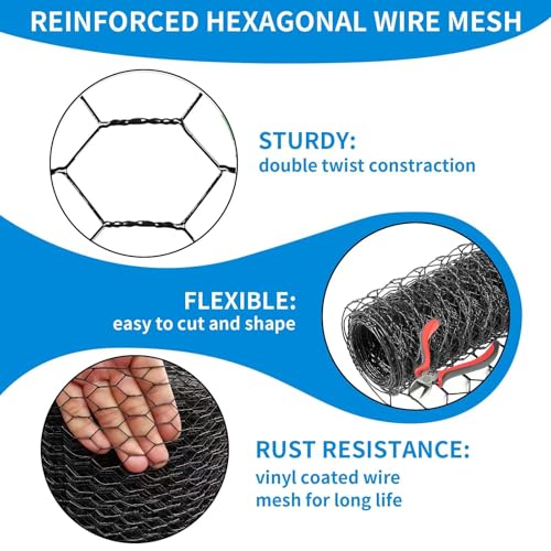 1/2 Inch Black Wire Mesh Roll - 36'' x 100' Chicken Wire Fence, 20 Gauge Hardware Cloth Poultry Netting for Garden/Animal Barrier/Rabbit/Floral/Chicken Coop/DIY Projects - size: 1/2inch-36inch×100ft