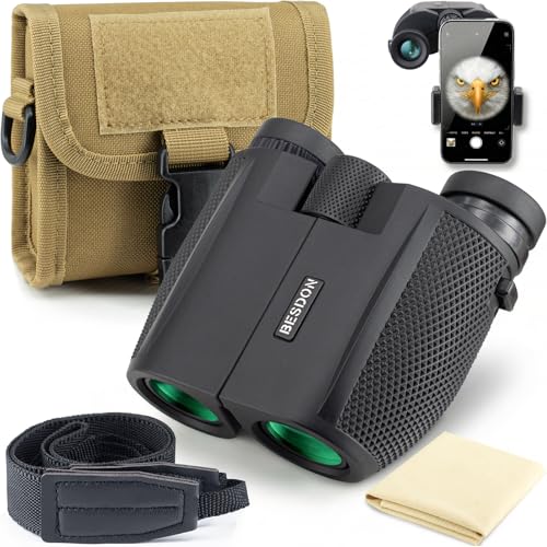 12x25 Compact Binoculars for Adults and Kids - Small Pocket Binoculars with 600D MOLLE Pouch - Phone Adapter and Wide Strap for Cruise Travel Hiking Bird Watching Concerts Outdoor Gift