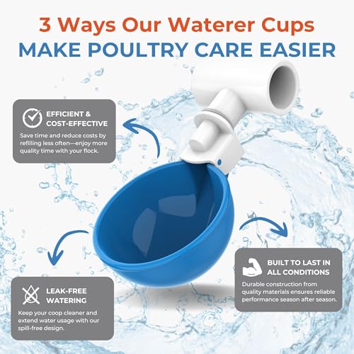 Lil'Clucker Large Automatic Chicken Waterer Cups and 1/2" PVC Tees - Chicken Water Feeder - Suitable for Chicks, Duck, Goose, Turkey and Bunny - Poultry Water Feeder Kit (Blue, 8-Pack) - size: 8-Pack