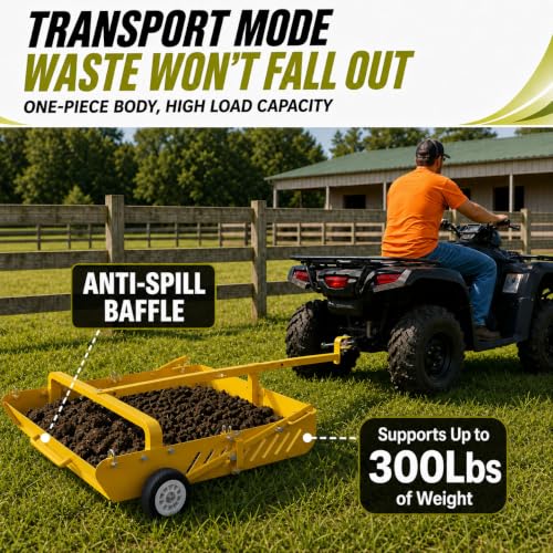 GRIND MODE 2-in-1 Horse Paddock Cleaner & Tow-Behind Trailer, Heavy Duty Manure Fork & Scoop, Efficient Yard Sweeper for Horse Manure, Drag Collector for Pasture/Yard Easy Cleanup - color: Yellow, size: Upgraded Chain Drag
