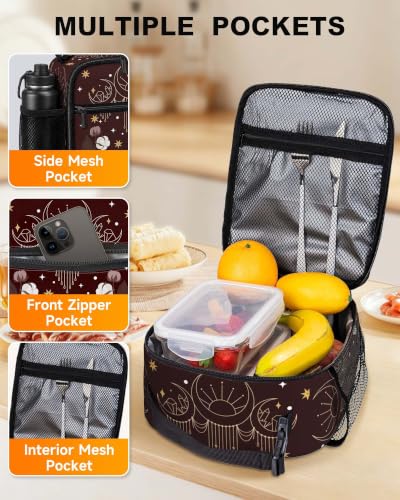 Lunch Box Insulated Lunch Bag for Girls Boys Kids Teen,Stars Moon Moth | Reusable Lunchbox, Cooler Tote Bag, Mesh Side Pocket, Easy to Clean, Waterproof Leak-Proof Lining for School Office Picnic - color: Stars Moon Moth