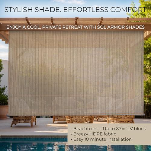 Outdoor Patio Roll Up Shade for Use on Exterior Porch, Patio, Window and More | High Density Polyethylene Privacy Screen Blocks 87% of UV Rays | Hardware Included | 6 ft Wide | Beachfront - color: Beachfront, size: 72"W x 72"H