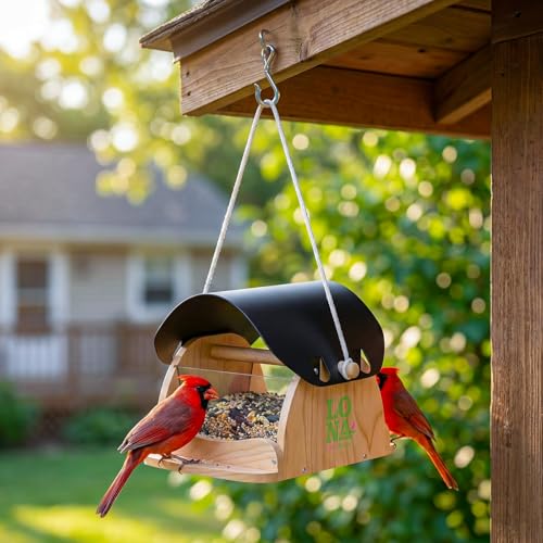 LONA Wooden Bird Feeder for Outdoors Hanging, Large Capacity Wood Birdfeeder for Feeding Outside Garden Unique Wild Bird Feeder House for Cardinals Finches Sparrow Chickadees