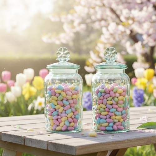 10 Strawberry Street Textured Glass Flower Canister, Dimpled Round, Blue, Set of 2 - color: BLUE FLOWER TOP