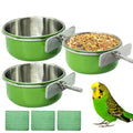 3 Pcs Parrot Feeding Dish Cups,Stainless Steel Bird Food Water Feeder Bowls | Parrot Cage Feeder with Clamp Holder Small Bird Feeding Cup for Parakeet Cockatiels Conure Budgies Chinchilla Small Animal - size: 3pcs Green