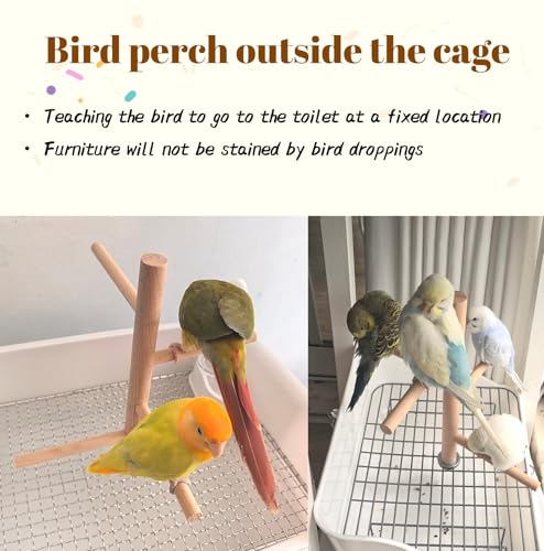 Bird Perch Stand Toy Natural Wood Parrot Perch Parakeet Cage Top Wooden Branches for Standing Toys for Small Medium Parrots Conure Budgie Lovebirds