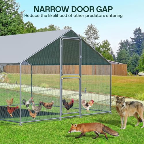 Large Metal Chicken Coop with Run, Waterproof & UV Protected Cover, Holds Up to 30 Chickens. Double Lock Doors, Spire Roof Design, Ideal for Hens, Ducks and Rabbits (13.1 x9.8 x 6.6 FT)