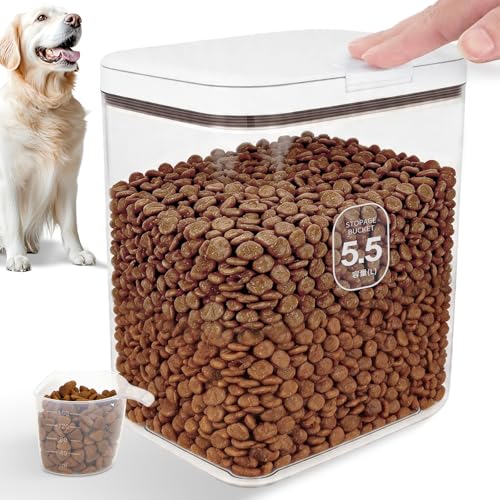 LEAWALK 5-7Lbs/5.81Qt/5.5L Airtight Dog Cat Food Storage Container and Pet Storage Bin BPA-Free. PET Clear Stackable Dog Treat Containers for Pet Food/Rice/Dry/Cereals/Flour/Sugar/Bread - color: White-5.5L-C