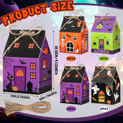 Zhanmai 48 Pcs Halloween Candy Treat Boxes Castle House Mini Halloween Party Favor Box Small Paperboard Gift Container for Holiday Party Treat Cookie Goodie Snack Gift Packaging - style: Candy Castle