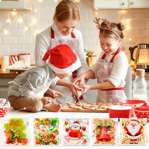 Self-Sealing Christmas Cellophane Treat Bags – 200Pack 4x4 Self-Adhesive Clear Holiday Cookie Bags with Festive Designs for Gift Giving, Small Goodie Bags for Candy, Cookies, Party Favors & Gifts - color: Christmas - 200PCS
